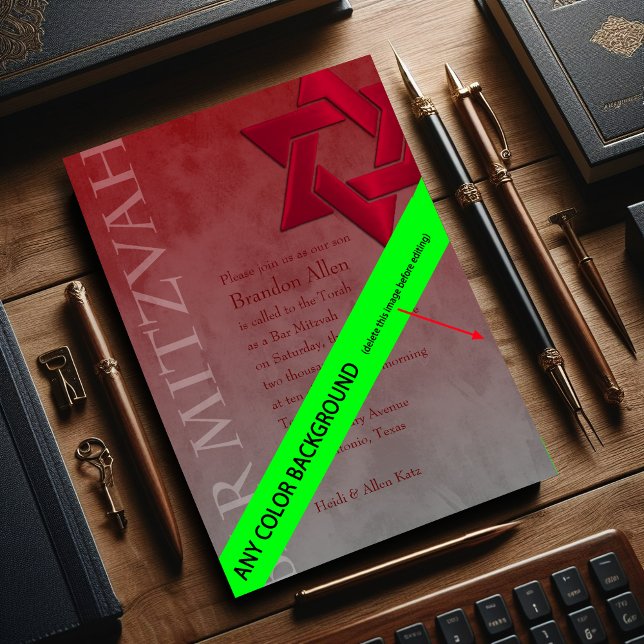 Pub Mitzvah Snyggt David Ombre Red Star Inbjudningar (Skapare uppladdad)