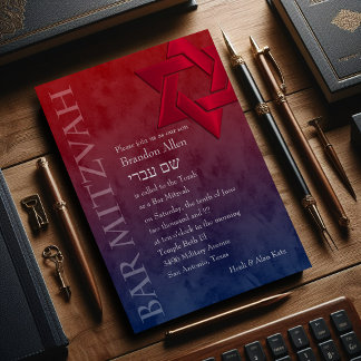 Pub Mitzvah Snyggt David Ombre Red Star Inbjudningar