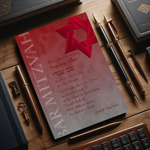 Pub Mitzvah Snyggt David Ombre Red Star Inbjudningar