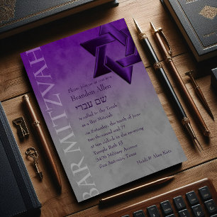 Pub Mitzvah Snyggt Lila Star of David Ombre Inbjudningar