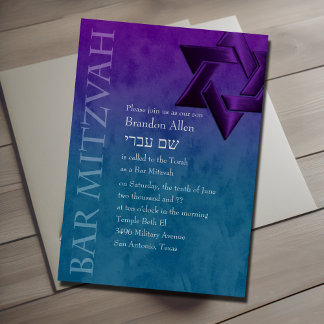 Pub Mitzvah Snyggt Lila Star of David Ombre Inbjudningar