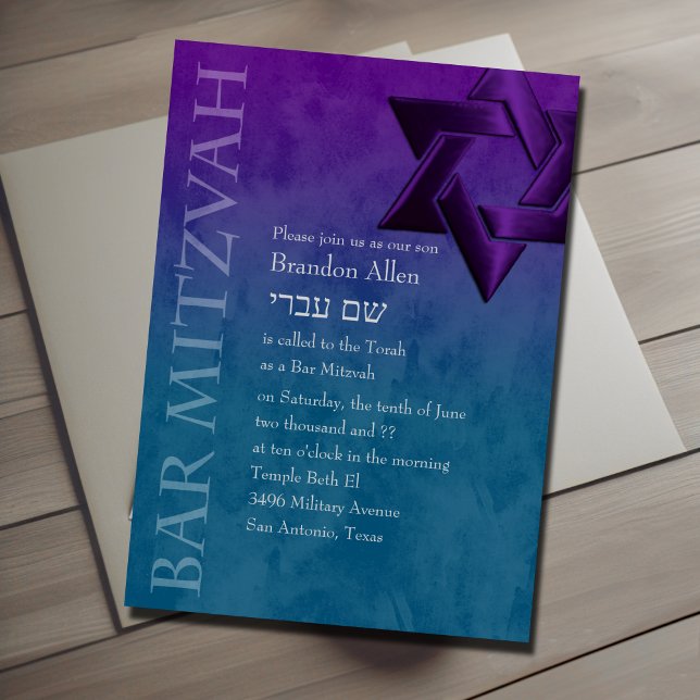 Pub Mitzvah Snyggt Lila Star of David Ombre Inbjudningar (Skapare uppladdad)