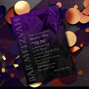 Pub Mitzvah Snyggt Lila Star of David Ombre Inbjudningar