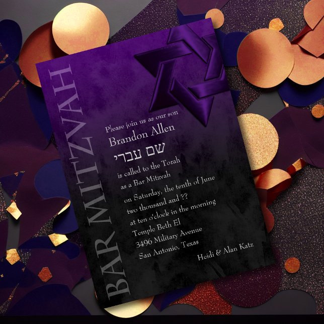 Pub Mitzvah Snyggt Lila Star of David Ombre Inbjudningar (Skapare uppladdad)