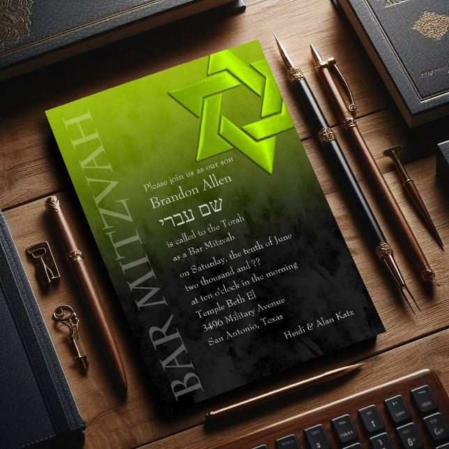 Pub Mitzvah Snyggt Lime Green Star of David Ombre Inbjudningar (Skapare uppladdad)