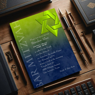 Pub Mitzvah Snyggt Lime Green Star of David Ombre Inbjudningar