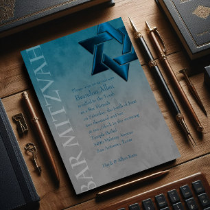 Pub Mitzvah Snyggt Teal Blue Star of David Ombre Inbjudningar