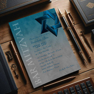 Pub Mitzvah Snyggt Teal Blue Star of David Ombre Inbjudningar
