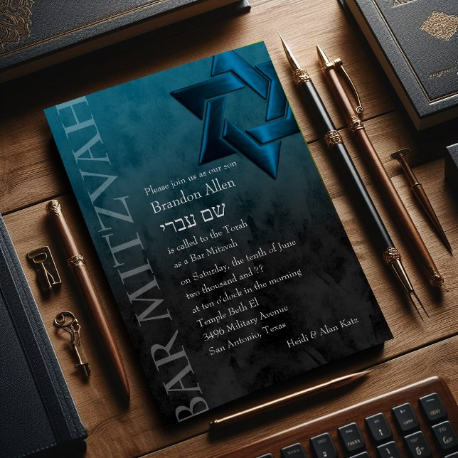 Pub Mitzvah Snyggt Teal Blue Star of David Ombre Inbjudningar (Skapare uppladdad)