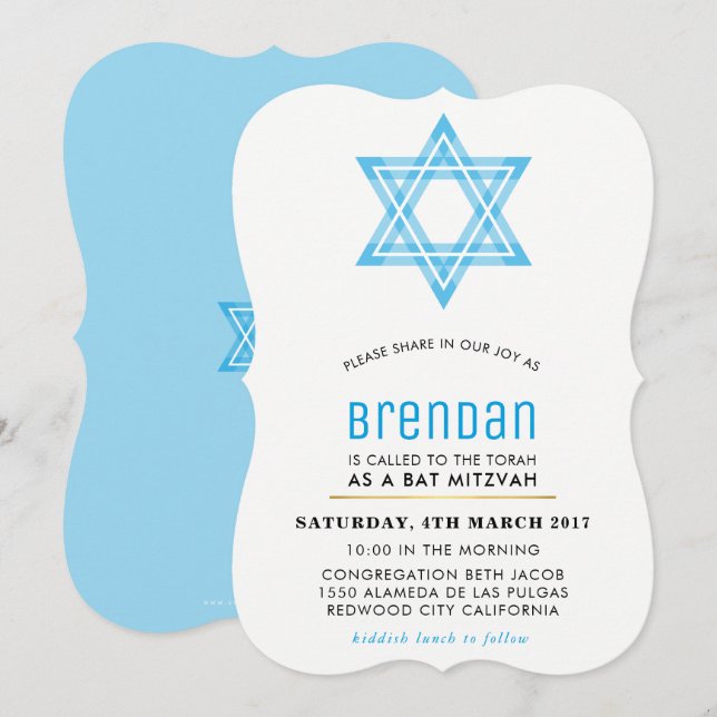 PUB MITZVAH, söt, modern interpoleringsstjärna med Inbjudningar (Fram/baksida)