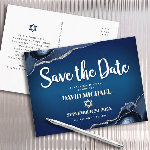 Pub Mitzvah Spara Agate-skriptet "Date Navy Ombre Inbjudan Vykort