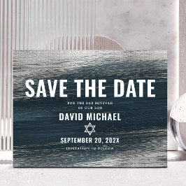 Pub Mitzvah Spara Date Charcol Grått Silver Foil Inbjudan Vykort