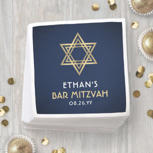 Pub Mitzvah Star av David Navy Blue White och Guld Pappersservett