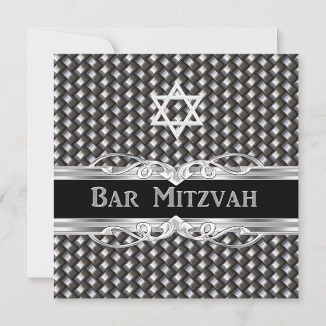 Pub Mitzvah Star Black Silver Metall, manlig pojke Inbjudningar (Framsida)