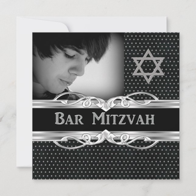 Pub Mitzvah Star Black Silver Metall Studs Inbjudningar (Framsida)