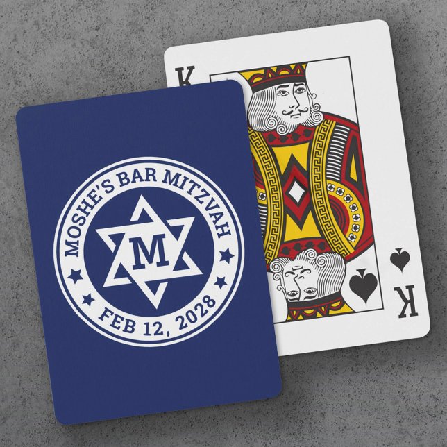 Pub mitzvah Star David blue a färg monogram Casinokort (Skapare uppladdad)