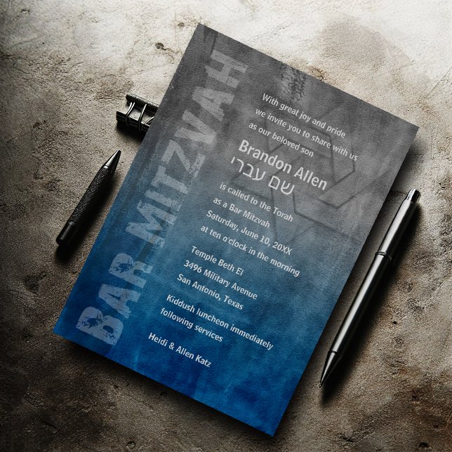 Pub Mitzvah Star of David Blue Grunge Inbjudningar (Skapare uppladdad)