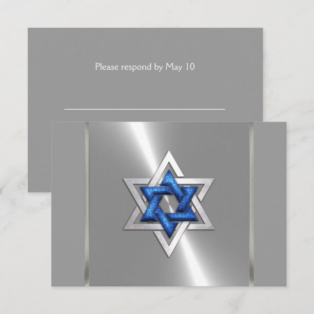 Pub Mitzvah Star of David Blue & Silver OSA Kort (Fram/baksida)