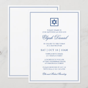 Pub Mitzvah Star of David Elegant Classic Blue Inbjudningar