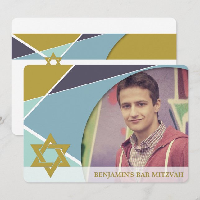 Pub Mitzvah-stjärnan av David Geometric Photo Inbj Inbjudningar (Fram/baksida)