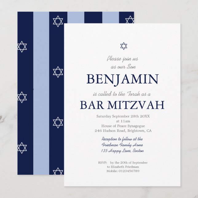Pub Mitzvah-stjärnan av David Jewish Blue Rand Inv Inbjudningar (Fram/baksida)