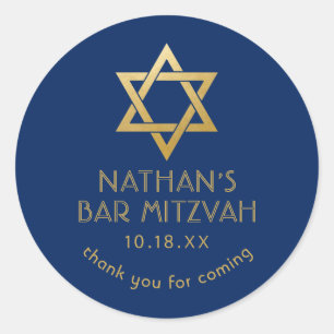 Pub Mitzvah Tack Blåblå Guld David-stjärnan i Runt Klistermärke