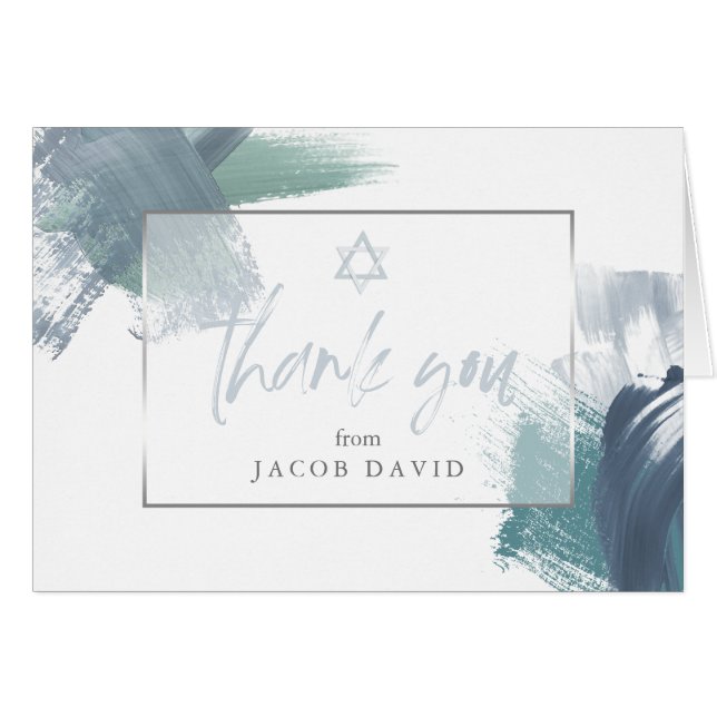 Pub Mitzvah Tack Blue Grönt Dry Brushstrokes Hälsningskort (Framsidan Horizontal)