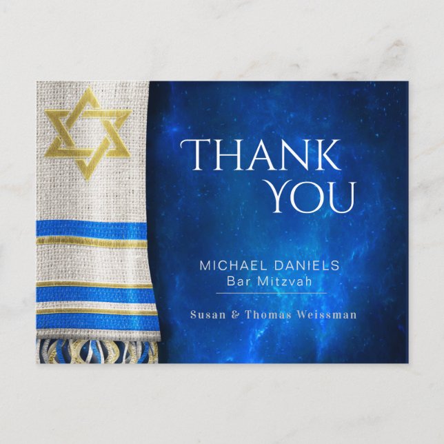 Pub Mitzvah Tack Prayer Shawl Blue Vykort (Framsida)