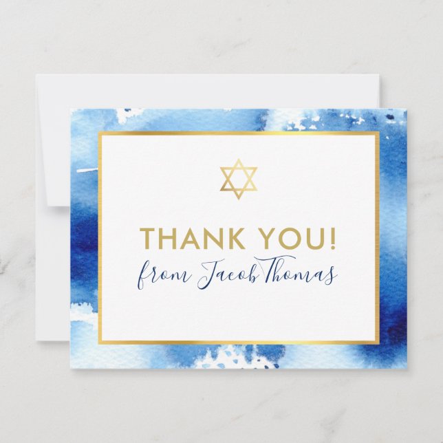 PUB MITZVAH tackar dig guld stjärnornas blå vatten Tack Kort (Framsida)