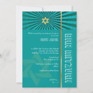 Pub Mitzvah/teal/guld Inbjudningar