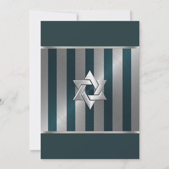 Pub Mitzvah Teal och Silver Rand David stjärna Inbjudningar (Framsida)