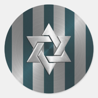 Pub Mitzvah Teal och Silver Rand David stjärna Runt Klistermärke