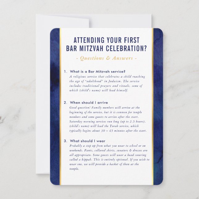 PUB MITZVAH-tjänstens informationsmeddelande blå g Inbjudningar (Framsida)