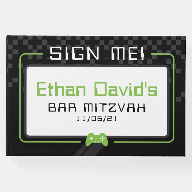 PUB MITZVAH WELCOME gamer coola black lime green Gästböcker (Framsida)