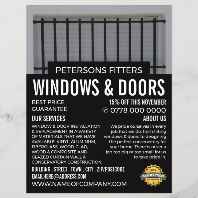 Pub & Shutters, Window & Door Fitter Company Reklamblad (Framsidan)