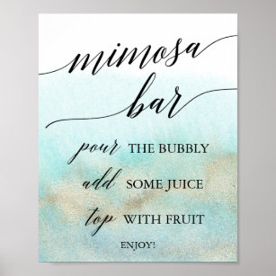 Pub-tecken för Aqua och Guld Watercolor Beach Mimo Poster