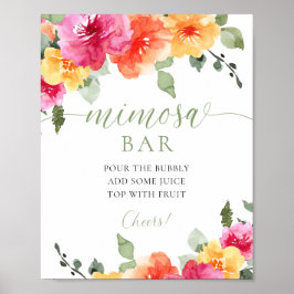 Pub-tecken för färgstark blommigt mimosa poster