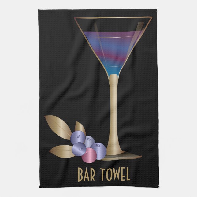 Pub Towel Blueberry Guld Martini Glass Kökshandduk (Vertikal)
