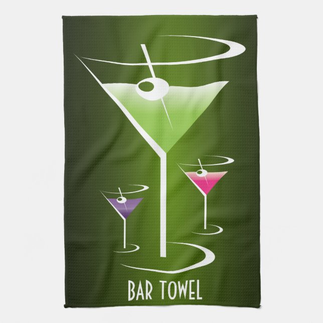 Pub Towel Grönt Cocktail Martini-glas Kökshandduk (Vertikal)