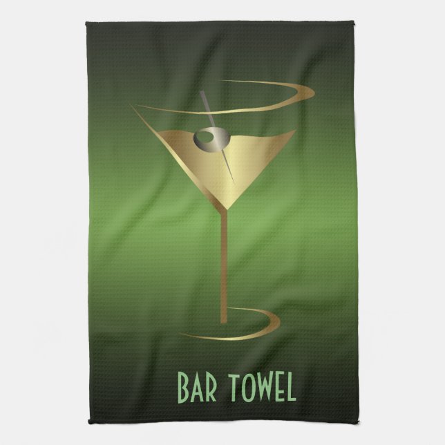 Pub Towel Grönt och Guld Cocktail Glass Kökshandduk (Vertikal)