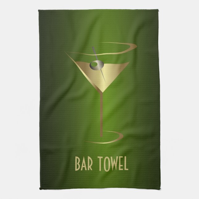 Pub Towel Grönt och Guld Martini Glass Kökshandduk (Vertikal)