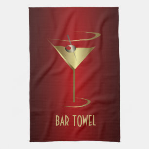 Pub Towel Red och Guld Martini Glass Kökshandduk