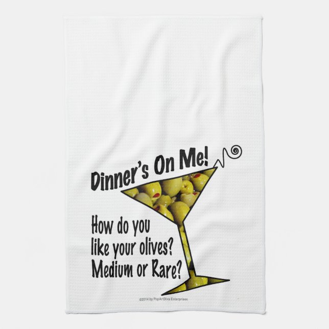 PUB TOWELS Middag! Oliv? Mellan eller Sällsynt? Kökshandduk (Vertikal)