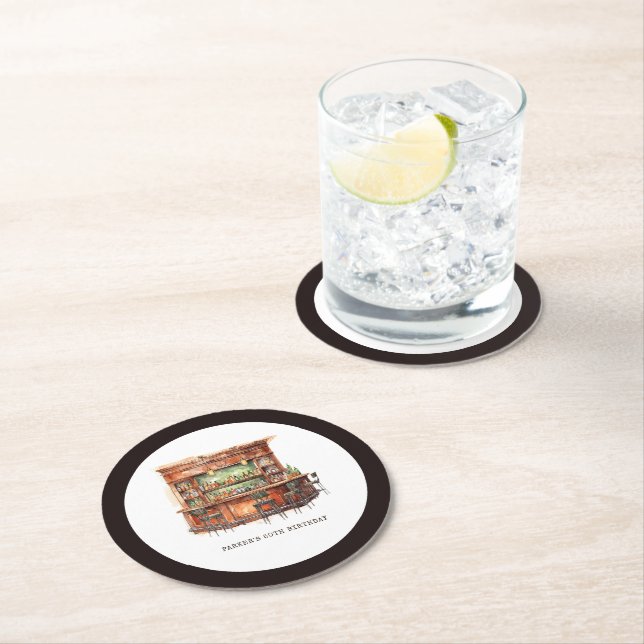 Pub Vuxen födelsedag i alla åldrar Personlig Underlägg Papper Rund (Insitu)