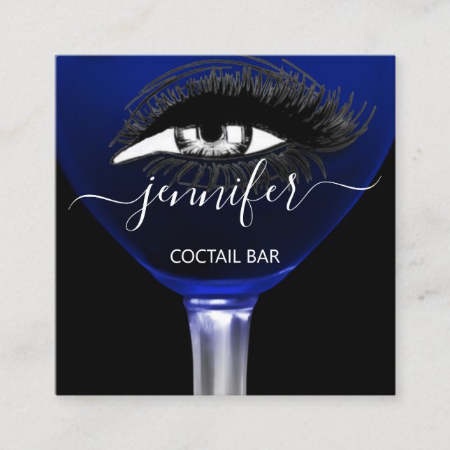 Pubb Cocktail Blue Navy Vin Pub Drink Glass Logoty Fyrkantigt Visitkort (Framsida)