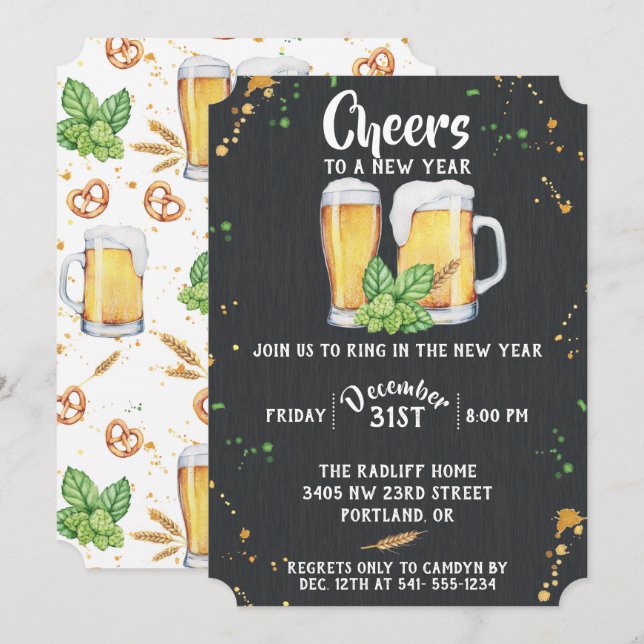 Pubb Stil nyårsinbjudan Inbjudningar (Fram/baksida)