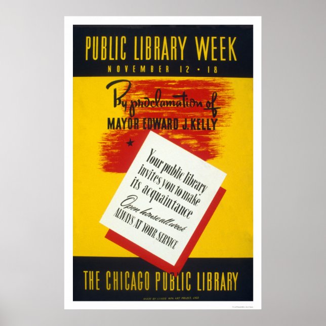 Public Bibliotek Chicago 1940 WPA Poster (Framsidan)