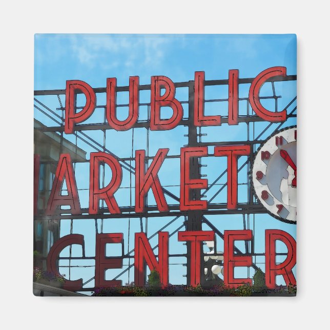 Public Market Center i Seattle Washington Magnet (Framsidan)