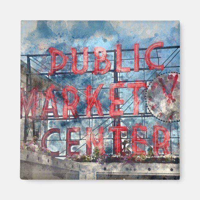 Public Market Center i Seattle Washington Magnet (Framsidan)