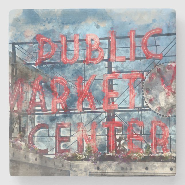 Public Market Center i Seattle Washington Underlägg Sten (Framsidan)